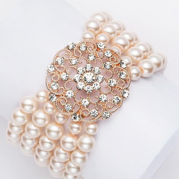 1920s Flapper Imitation Pearl Bracelet Great Gatsby Elastic Pearl Bracelet Roari - Picture 4 of 6